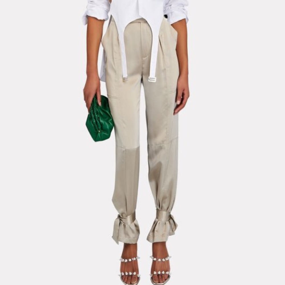 NWT NICHOLAS Erato high waist Tapered Silk pant trousers with cuff tabs in fog